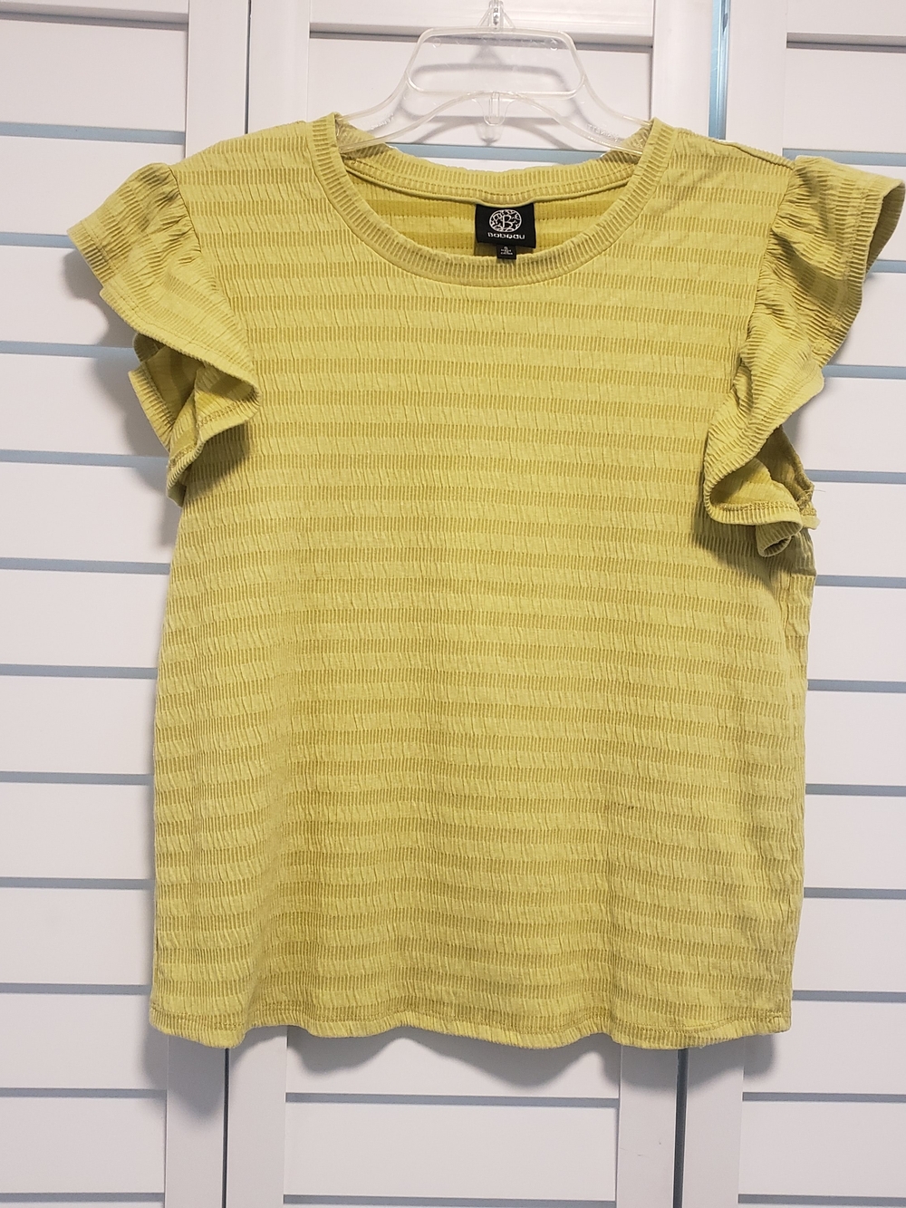 bobeau Lemon Textured Knit Top with Ruffle Sleeves